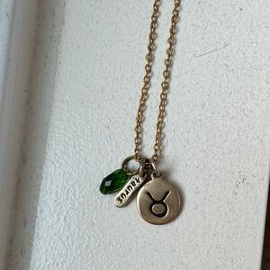 Gold Zodiac Necklace with Green Charm